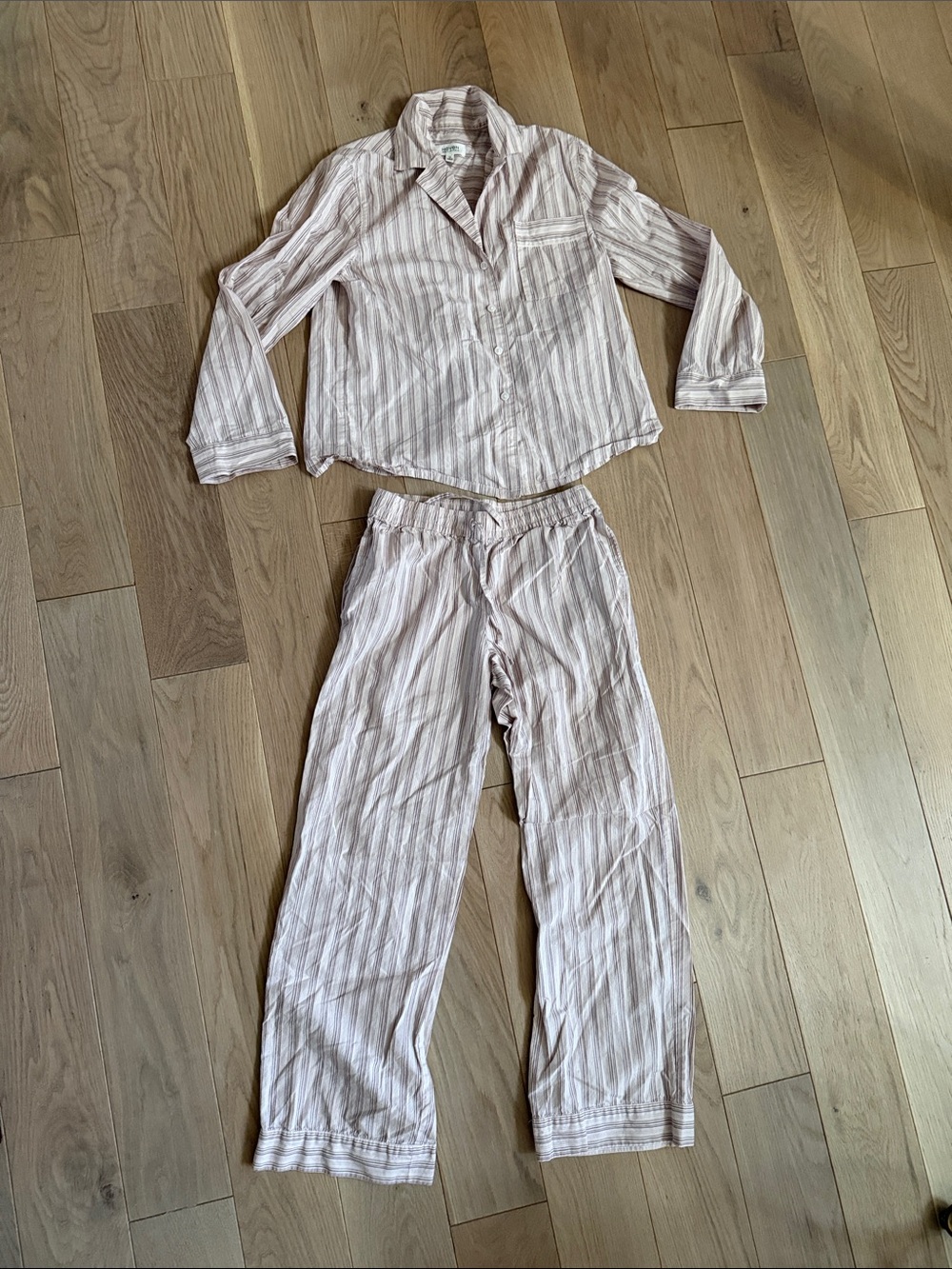 Women's Striped Pajama Set - Light Pink/White